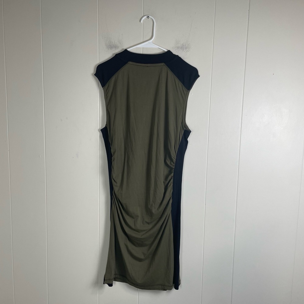 Daily Practice Ruched Side Sleeveless Mock Neck Dress‎ Olive Black XL - Picture 2 of 9